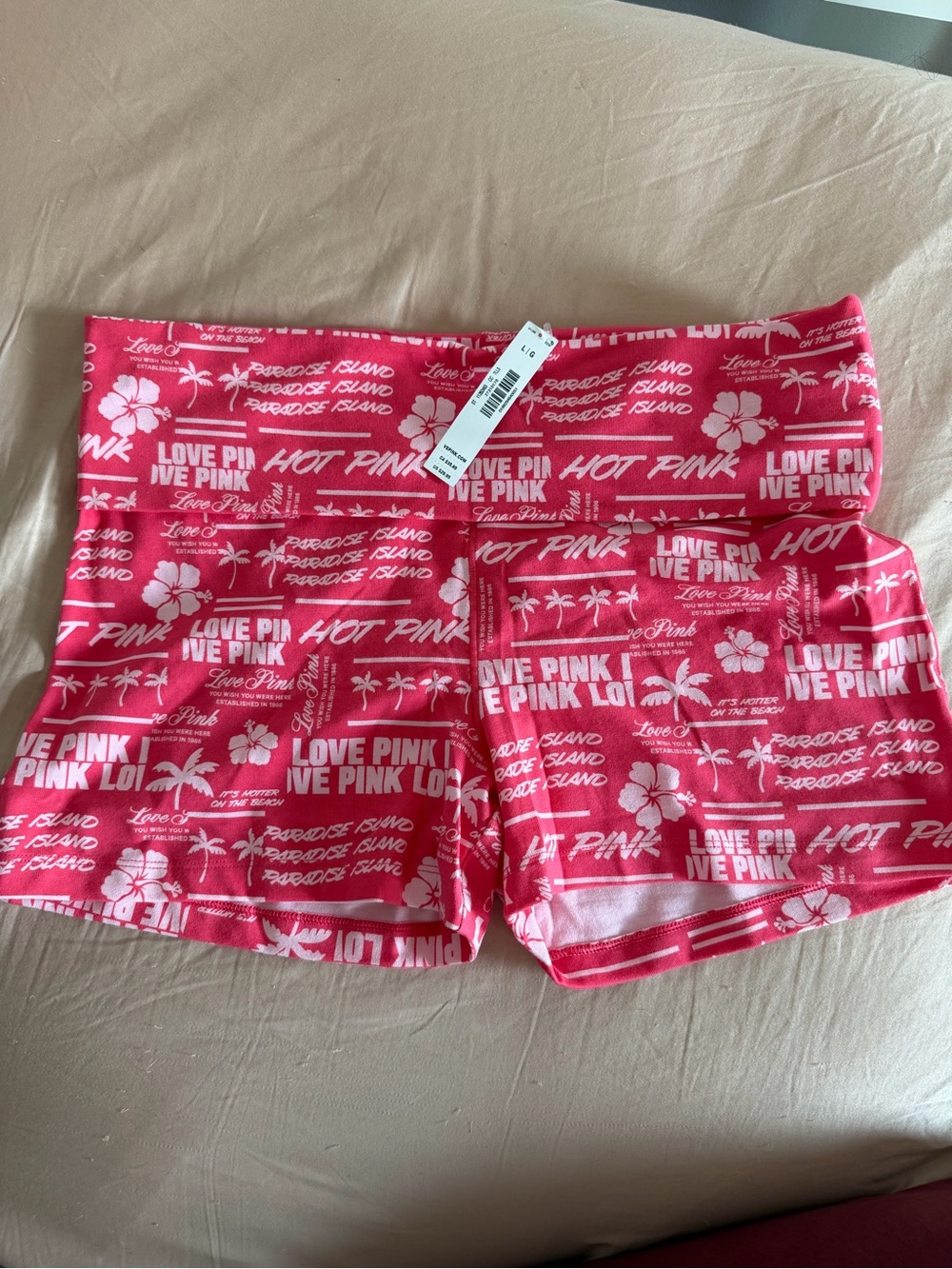 PINK Victoria's Secret Coral Pink Logo & Tropical Print Foldover Cotton Shorts
